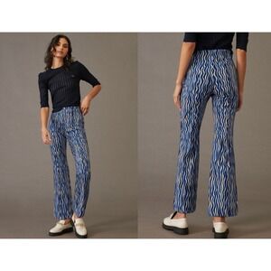 Anthro Maeve Margot Cropped Kick Flare Pants S Blue Wave Print Y2K Stretch